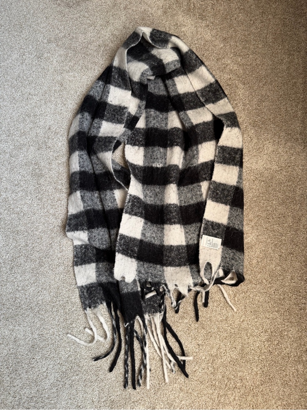 Cozy Black and White Plaid Scarf - Unbranded